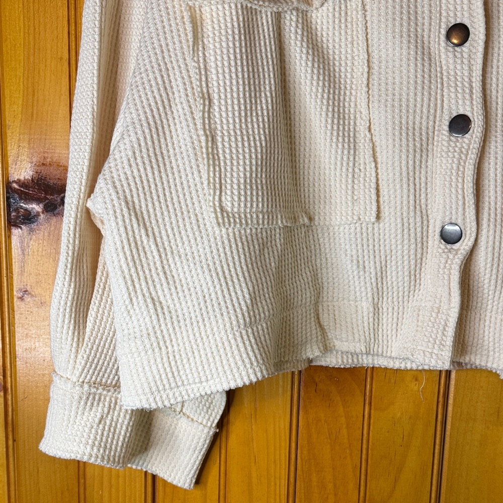 POL Cream Waffle Textured Women's Jean Jacket - Picture 4 of 7